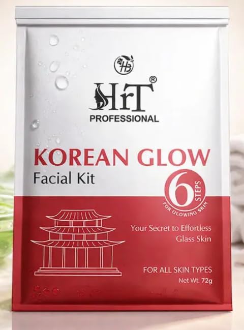 KOREAN GLOW HRT Facial kit (6 steps) in 1 Pack Brightening, Hydrating & Anti-Ageing Facial Kit for Women | Bridal Glow, Whitening & Salon Facial Ritual (72gm)