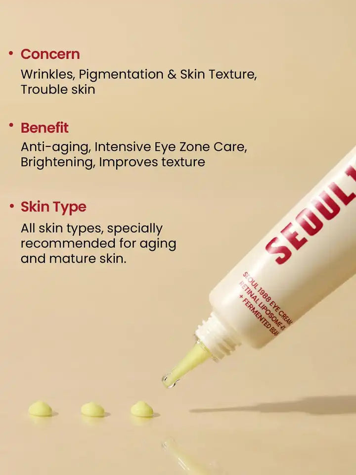 K-SECRET SEOUL 1988 Eye Cream : Retinal Liposome 4% + Fermented Bean, wrinkle care, anti-aging, skin elasticity, pigmentation, brightening, retinol, 30ml/1.01 fl.oz.
