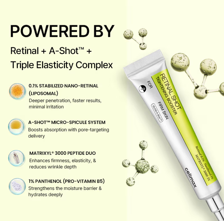 Celimax Vita-A Retinal Shot Tightening Booster with 0.1% Retinal, Matrixyl & Niacinamide | Pore Minimizer, Wrinkles & Fine Lines, Firmer Skin, Korean Face Serum (15ml)