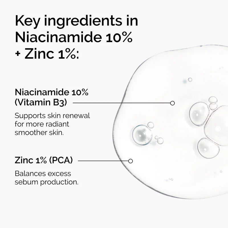The Ordinary Niacinamide 10% + Zinc 1%, Brightening & Smoothing Serum for Blemish-Prone Skin